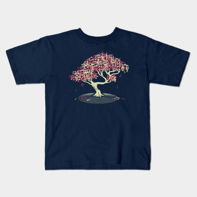 Japanese Bonsai Song Musical Notes by Tobe Fonseca Kids T-Shirt by Tobe_Fonseca